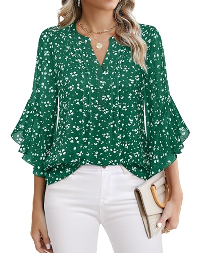 Womens 3/4 Sleeve Tops Dressy Casual Business Work Blouses Chiffon Office Shirts - Picture 30 of 30