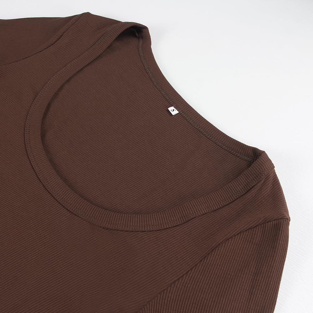 Women's Square Neck Long Sleeve Ribbed Slim Fitted Casual Basic Crop Top - Picture 20 of 95