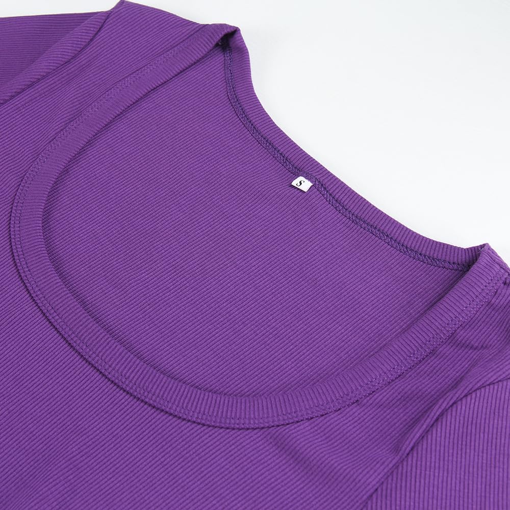Women's Square Neck Long Sleeve Ribbed Slim Fitted Casual Basic Crop Top - Picture 32 of 95