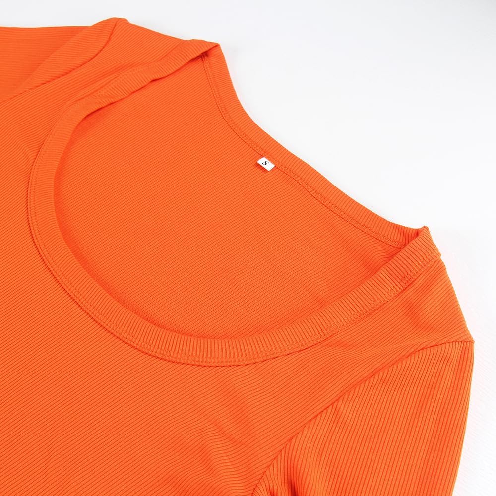 Women's Square Neck Long Sleeve Ribbed Slim Fitted Casual Basic Crop Top - Picture 41 of 95