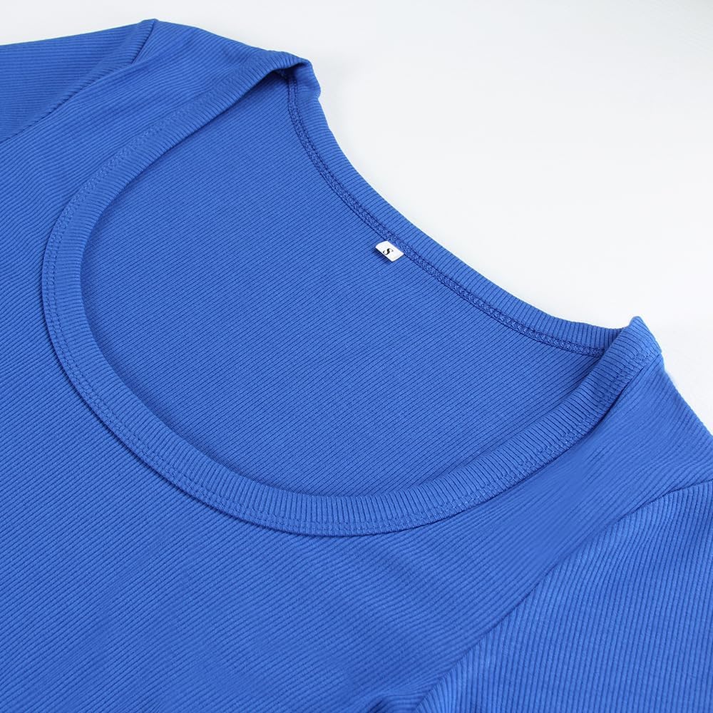 Women's Square Neck Long Sleeve Ribbed Slim Fitted Casual Basic Crop Top - Picture 42 of 95