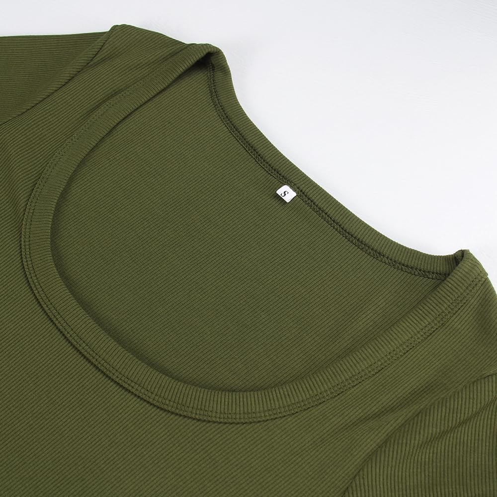 Women's Square Neck Long Sleeve Ribbed Slim Fitted Casual Basic Crop Top - Picture 48 of 95