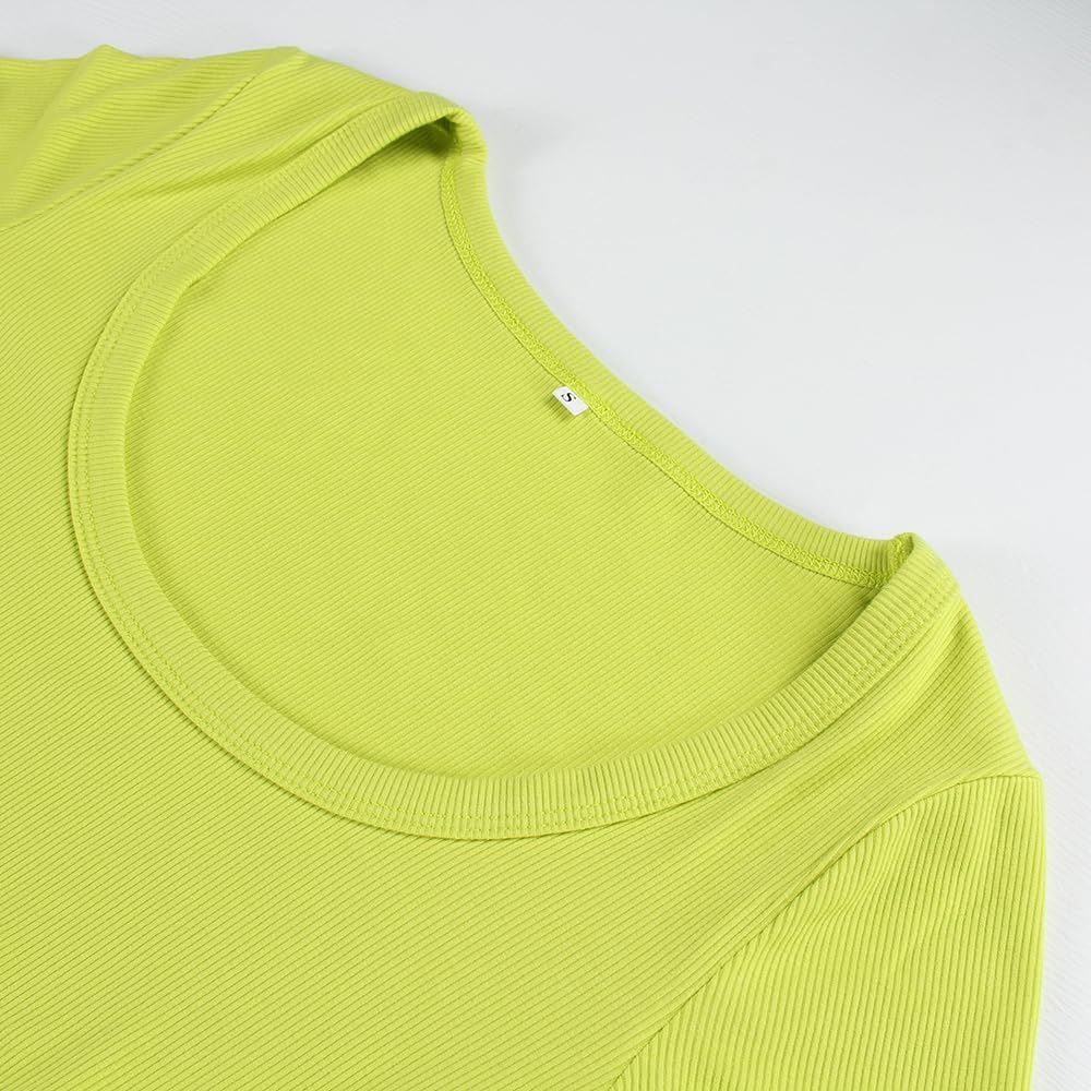 Women's Square Neck Long Sleeve Ribbed Slim Fitted Casual Basic Crop Top - Picture 52 of 95