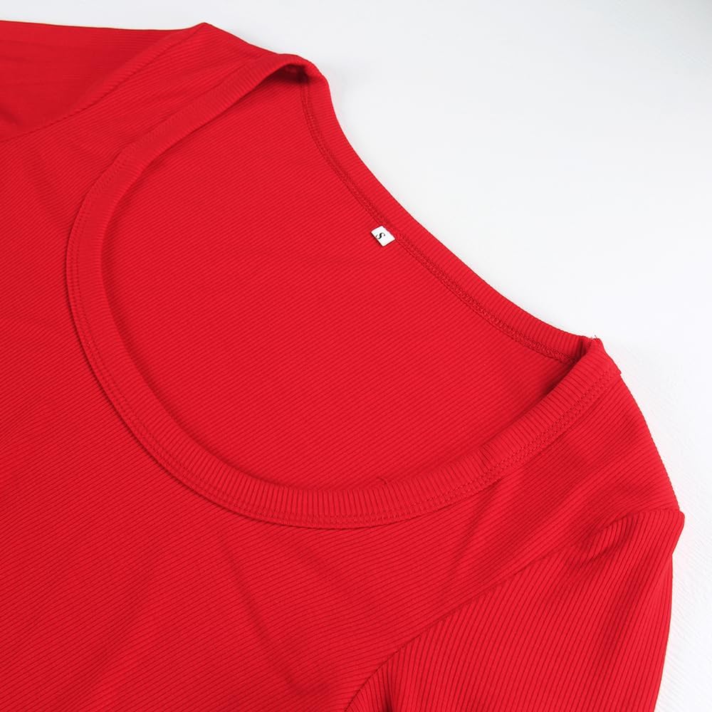 Women's Square Neck Long Sleeve Ribbed Slim Fitted Casual Basic Crop Top - Picture 61 of 95