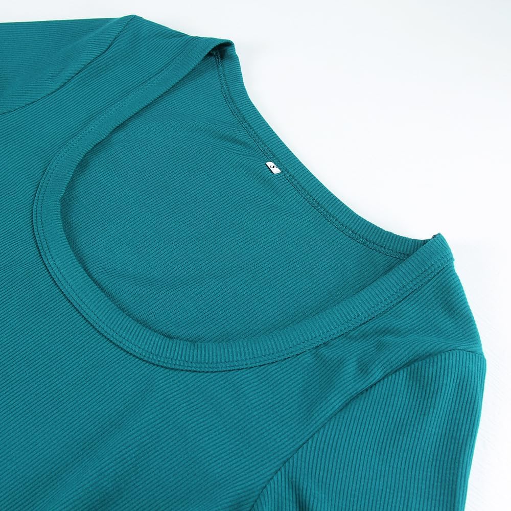 Women's Square Neck Long Sleeve Ribbed Slim Fitted Casual Basic Crop Top - Picture 65 of 95