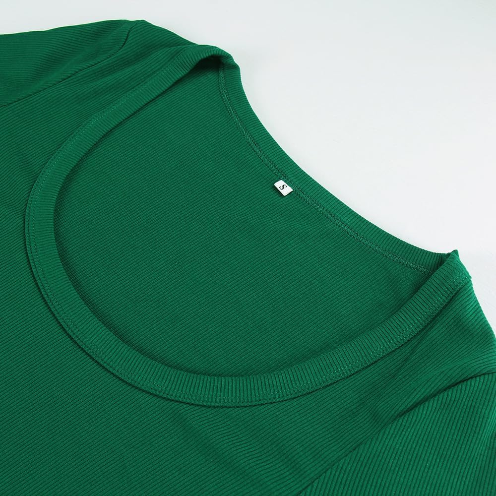 Women's Square Neck Long Sleeve Ribbed Slim Fitted Casual Basic Crop Top - Picture 75 of 95