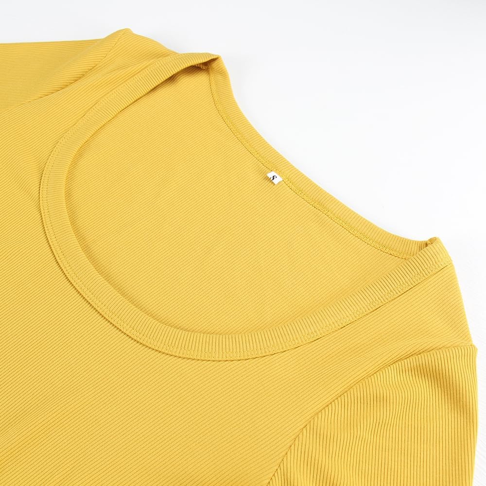 Women's Square Neck Long Sleeve Ribbed Slim Fitted Casual Basic Crop Top - Picture 79 of 95