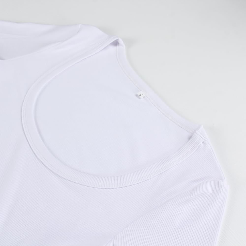 Women's Square Neck Long Sleeve Ribbed Slim Fitted Casual Basic Crop Top - Picture 93 of 95