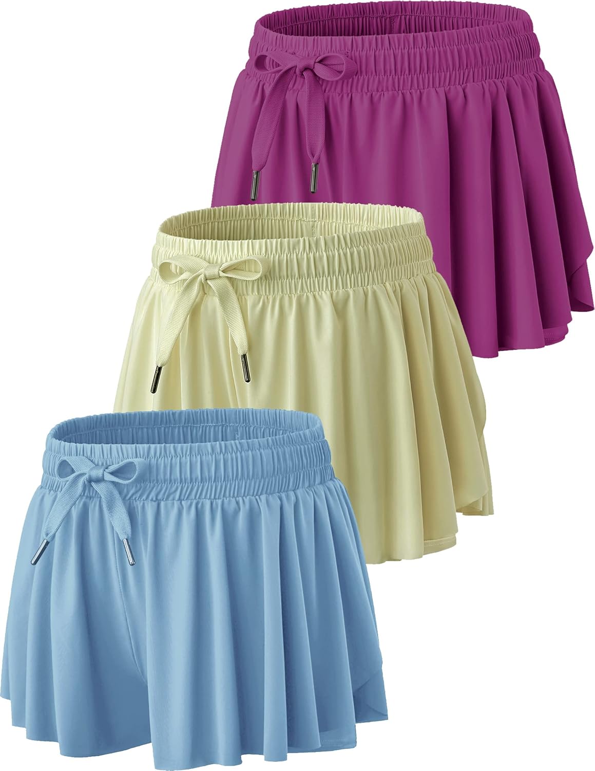 3 Pack Girls 2-in-1 Flowy Shorts with Spandex Liner for Fitness and Sports - Picture 47 of 120