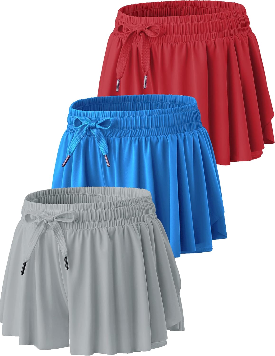 3 Pack Girls 2-in-1 Flowy Shorts with Spandex Liner for Fitness and Sports - Picture 61 of 120