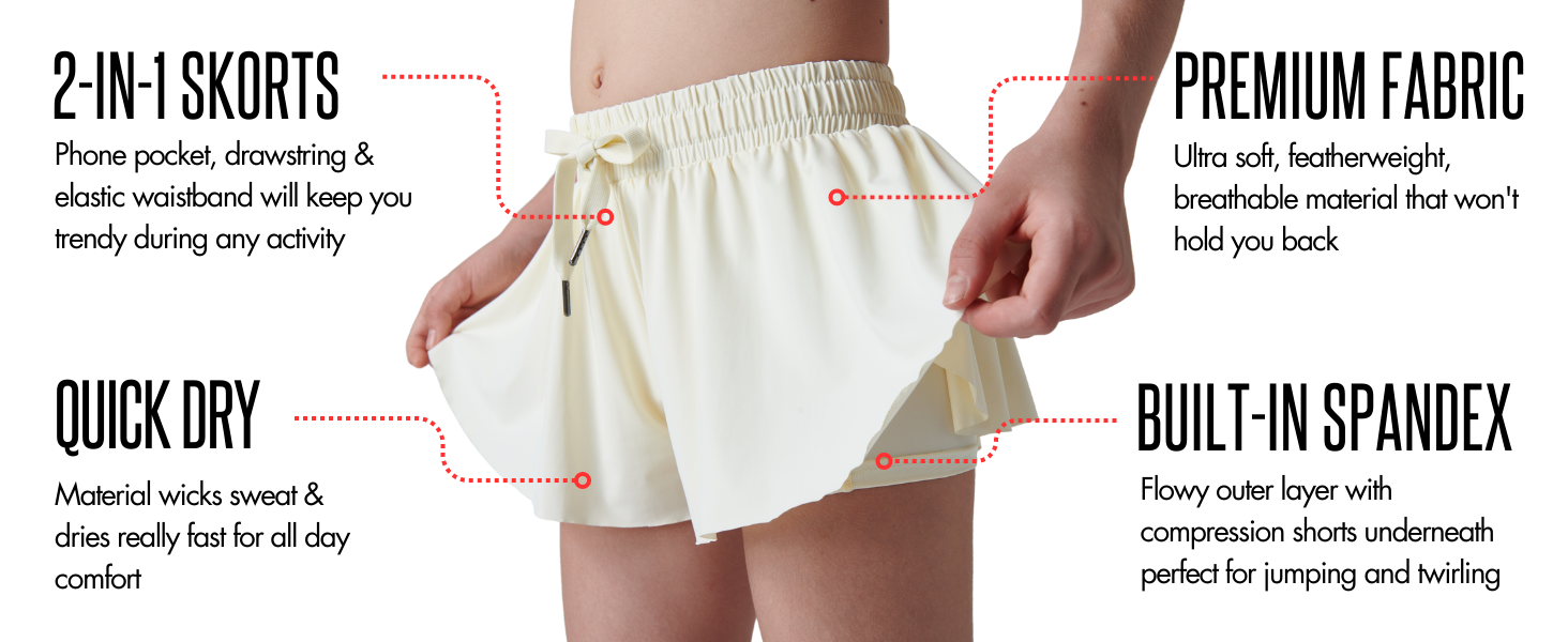 3 Pack Girls 2-in-1 Flowy Shorts with Spandex Liner for Fitness and Sports - Picture 65 of 120