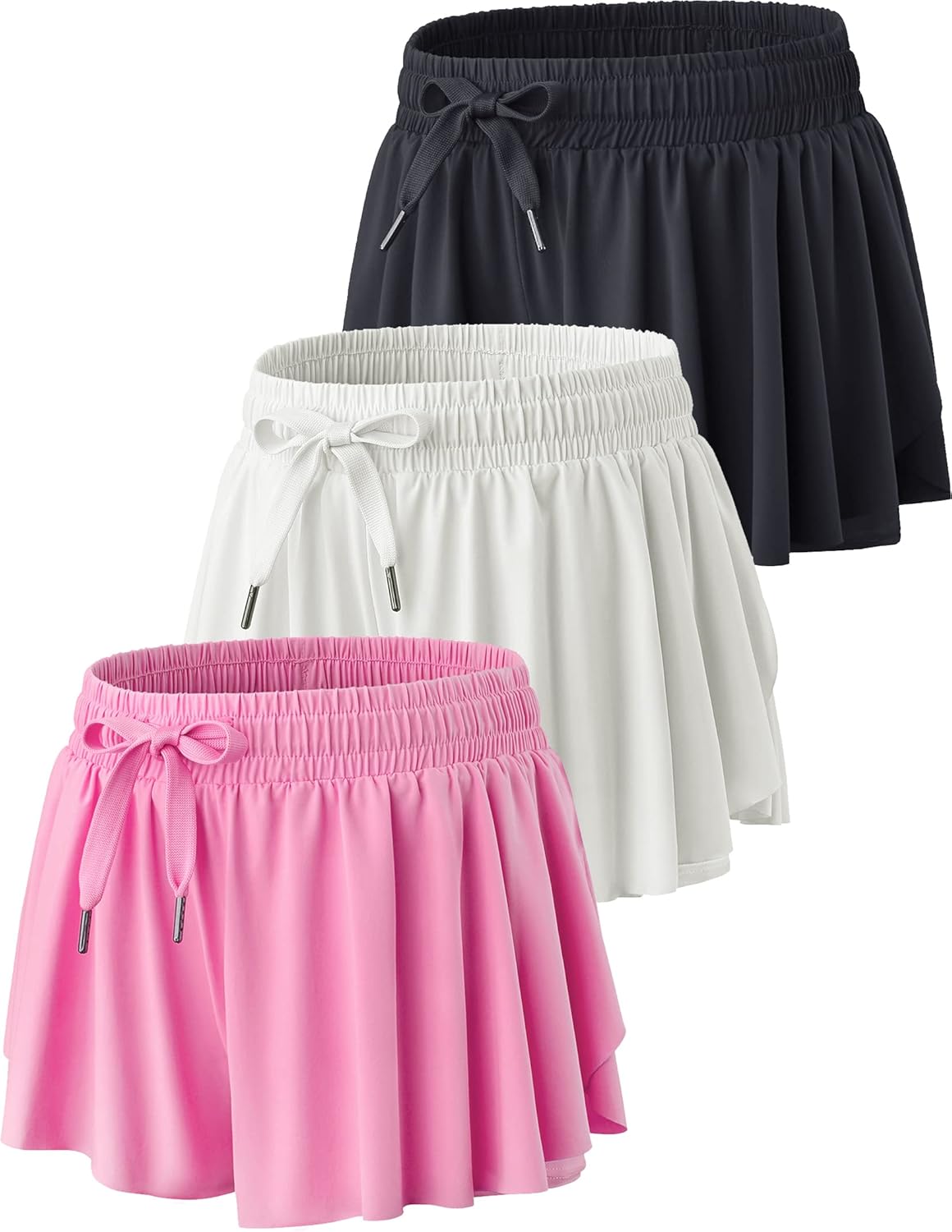 3 Pack Girls 2-in-1 Flowy Shorts with Spandex Liner for Fitness and Sports - Picture 85 of 120