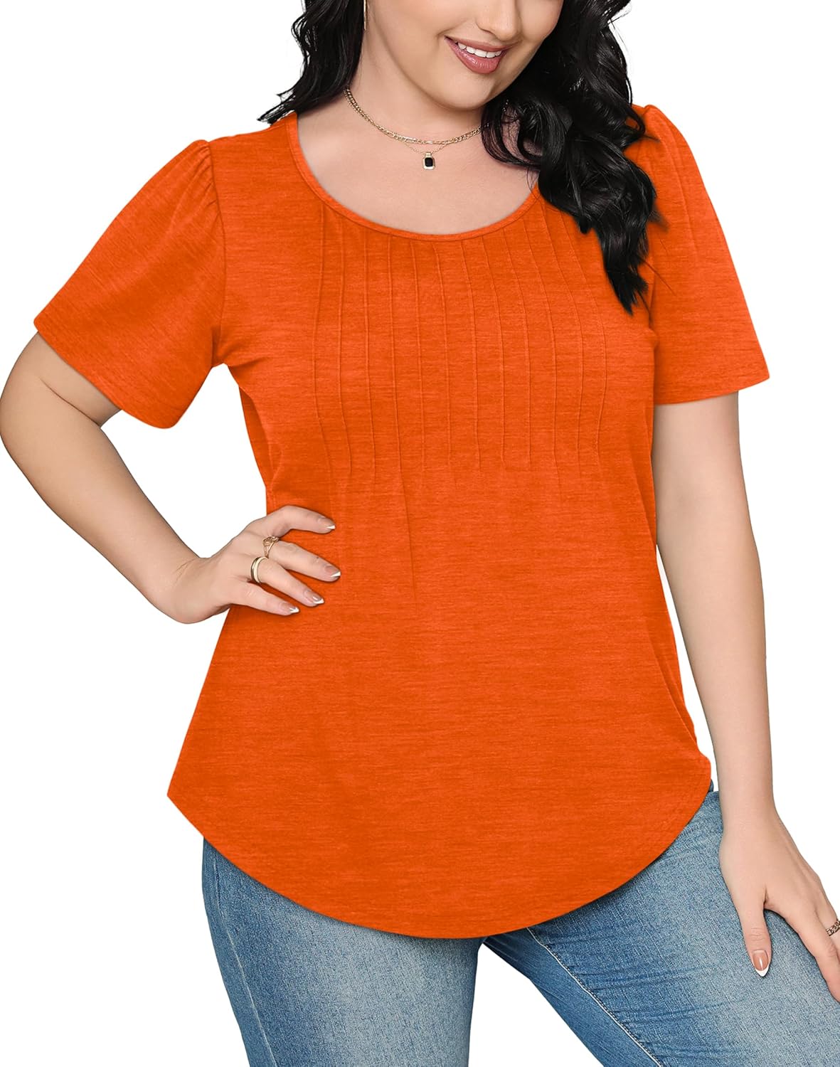 Women’s Short Sleeve Pleated T-Shirt - Casual Scooped Neck Summer Blouse - Picture 32 of 266
