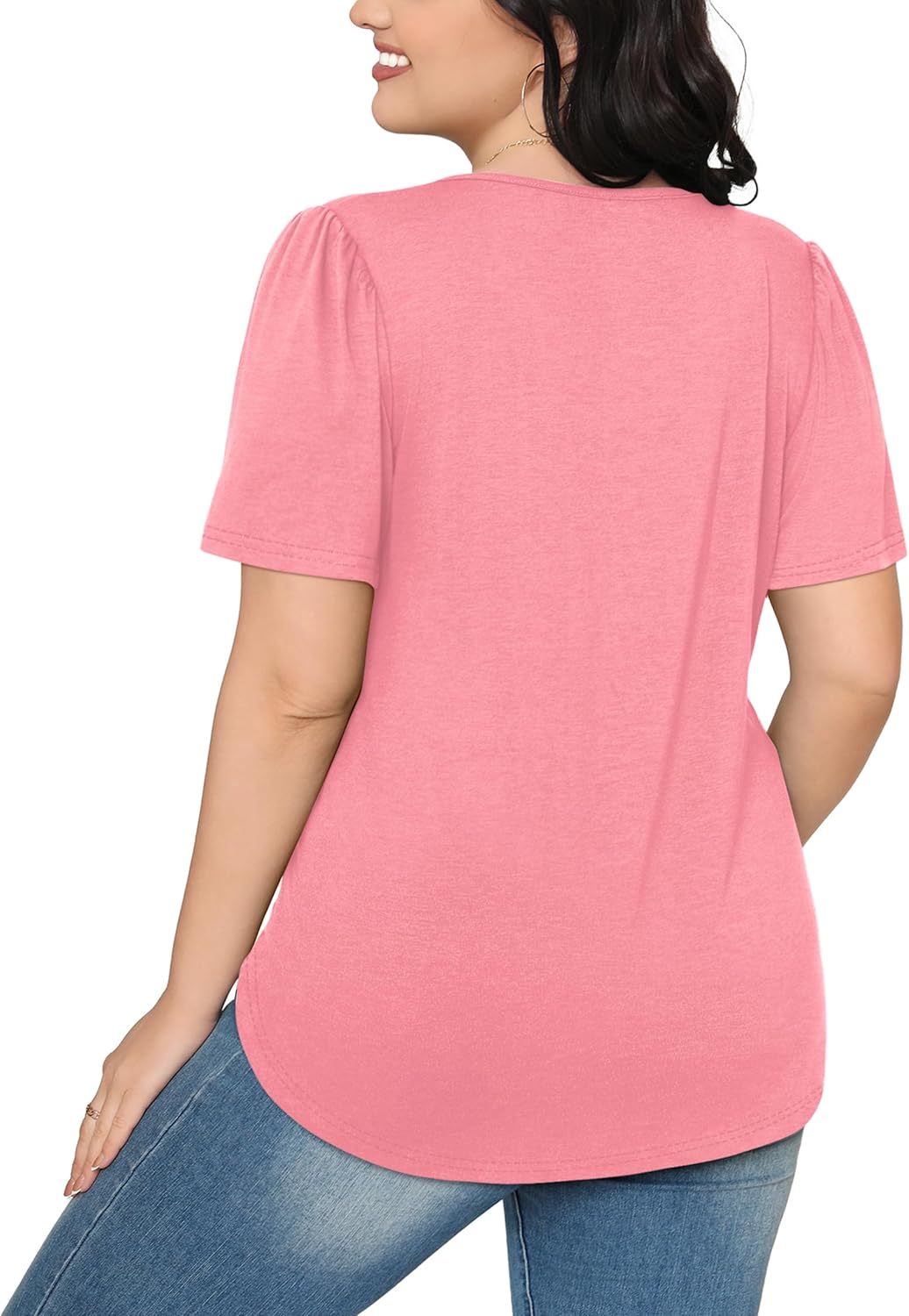 Women’s Short Sleeve Pleated T-Shirt - Casual Scooped Neck Summer Blouse - Picture 45 of 266