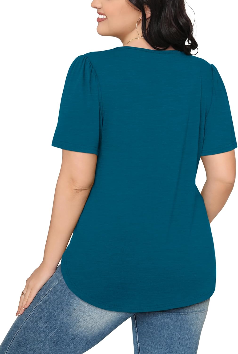 Women’s Short Sleeve Pleated T-Shirt - Casual Scooped Neck Summer Blouse - Picture 63 of 266