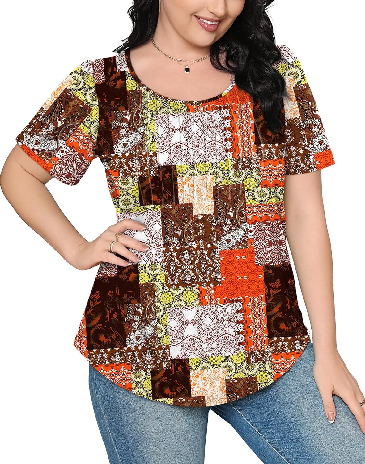 Women’s Short Sleeve Pleated T-Shirt - Casual Scooped Neck Summer Blouse - Picture 81 of 266