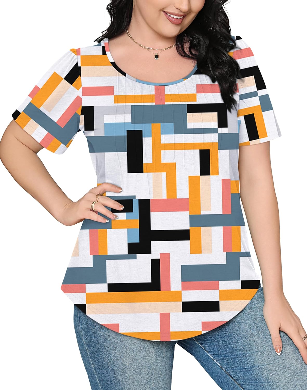 Women’s Short Sleeve Pleated T-Shirt - Casual Scooped Neck Summer Blouse - Picture 88 of 266