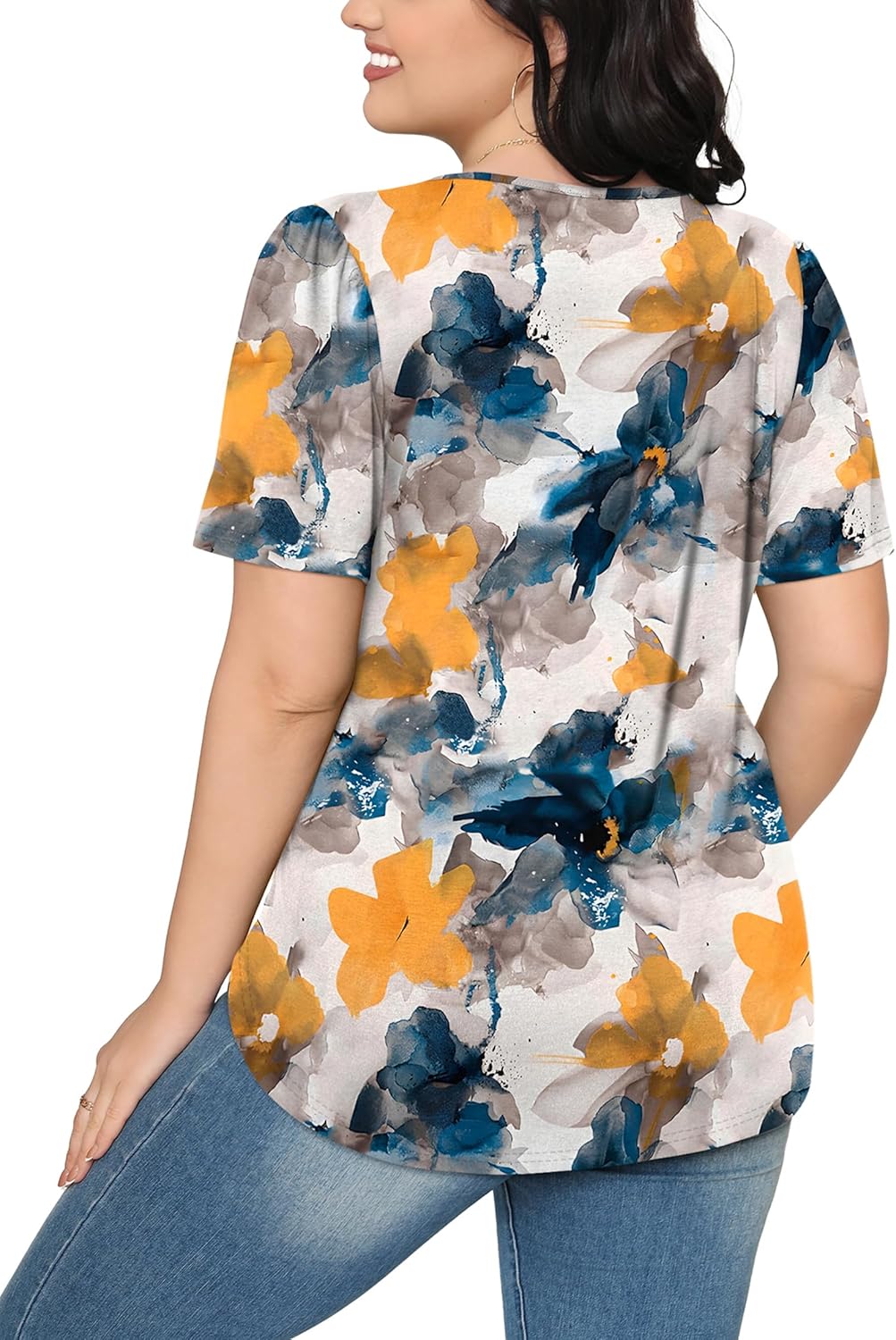 Women’s Short Sleeve Pleated T-Shirt - Casual Scooped Neck Summer Blouse - Picture 101 of 266