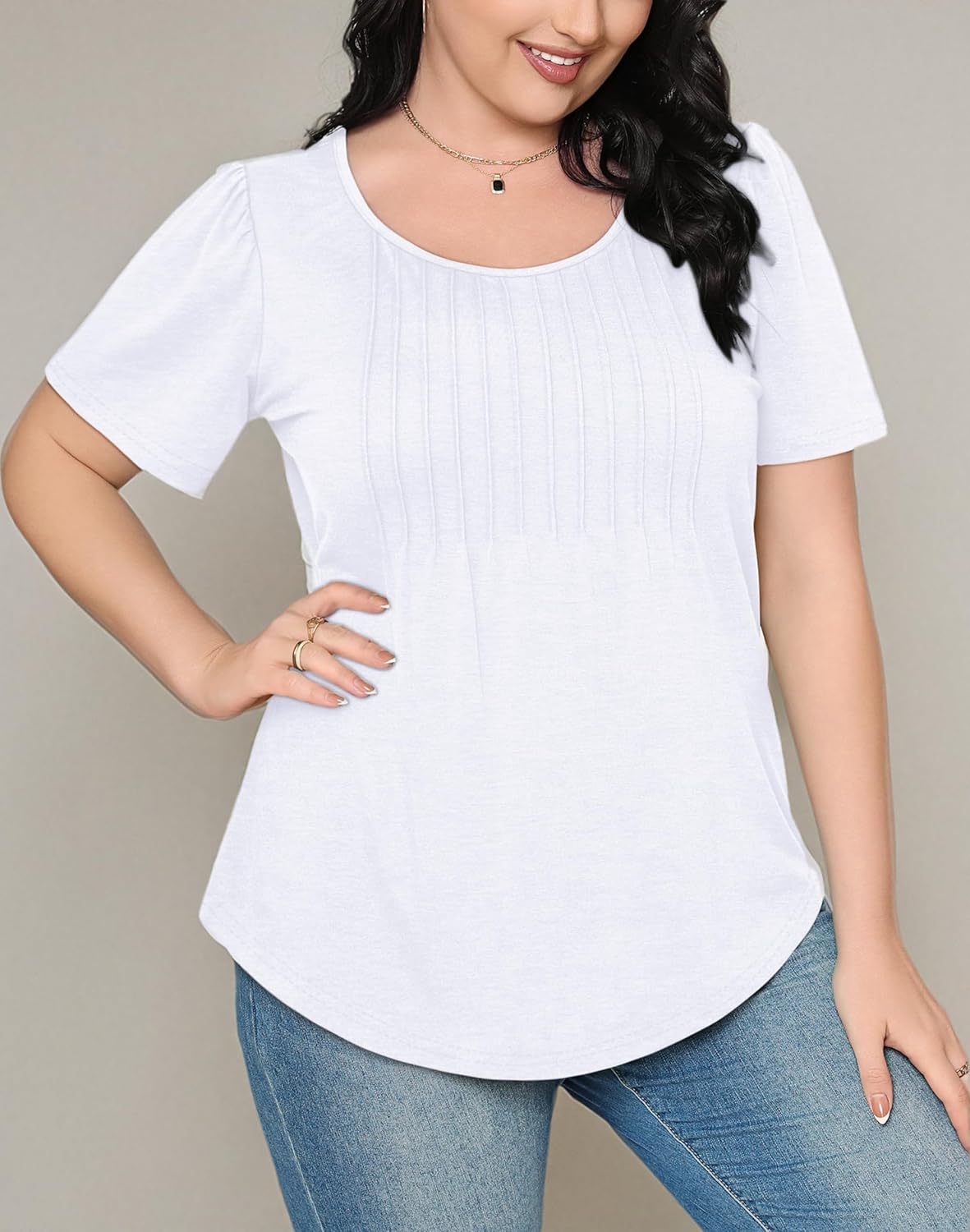 Women’s Short Sleeve Pleated T-Shirt - Casual Scooped Neck Summer Blouse - Picture 109 of 266