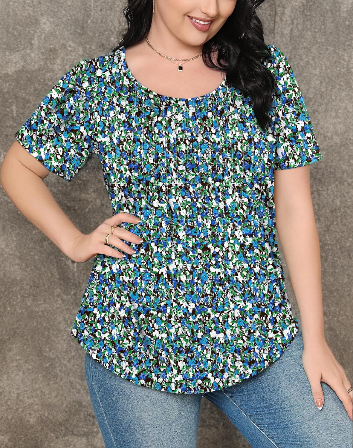 Women’s Short Sleeve Pleated T-Shirt - Casual Scooped Neck Summer Blouse - Picture 128 of 266