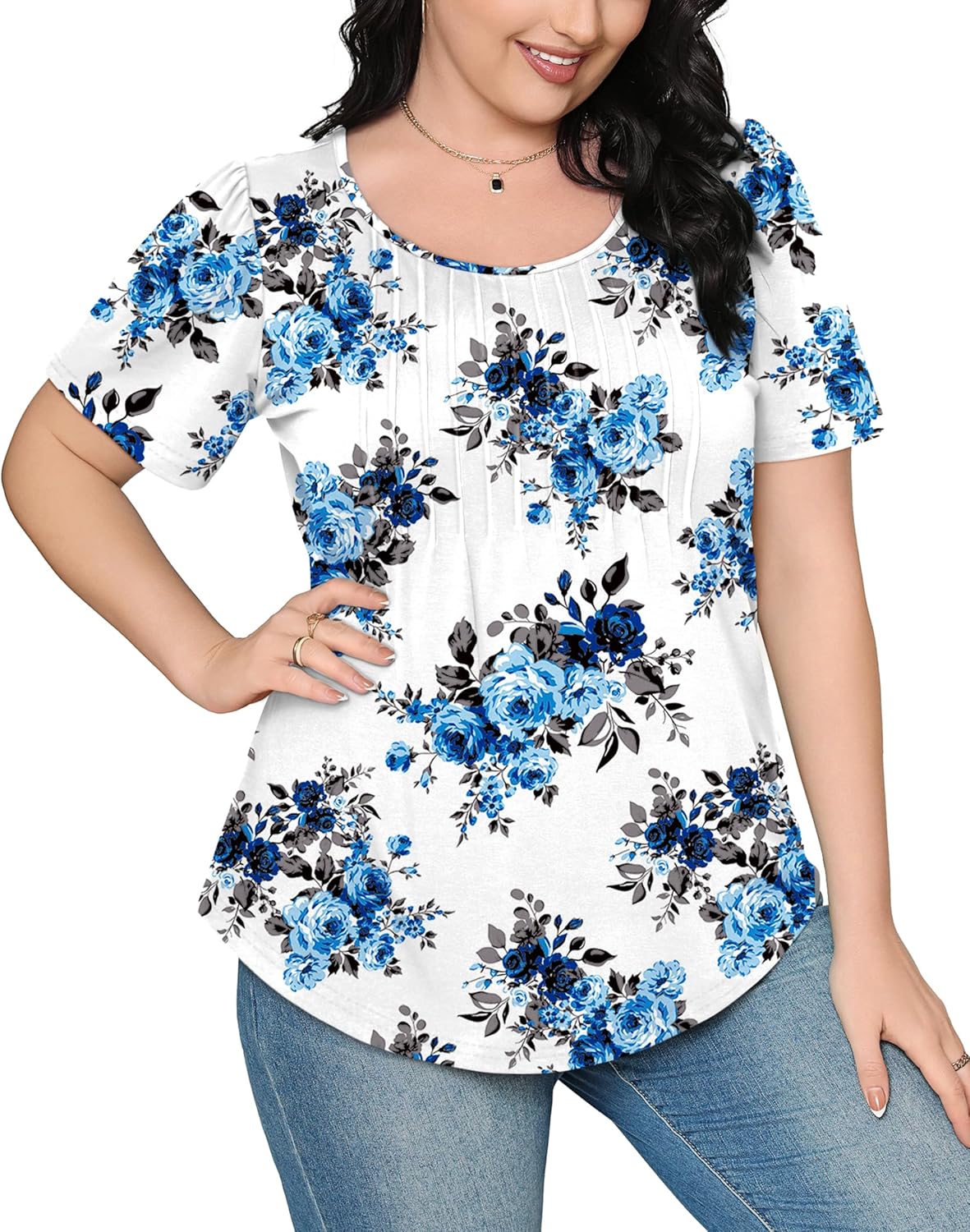 Women’s Short Sleeve Pleated T-Shirt - Casual Scooped Neck Summer Blouse - Picture 144 of 266