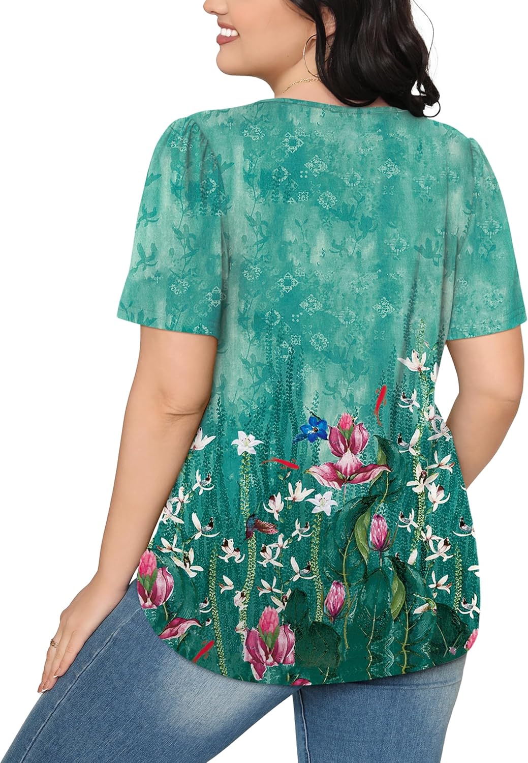 Women’s Short Sleeve Pleated T-Shirt - Casual Scooped Neck Summer Blouse - Picture 157 of 266