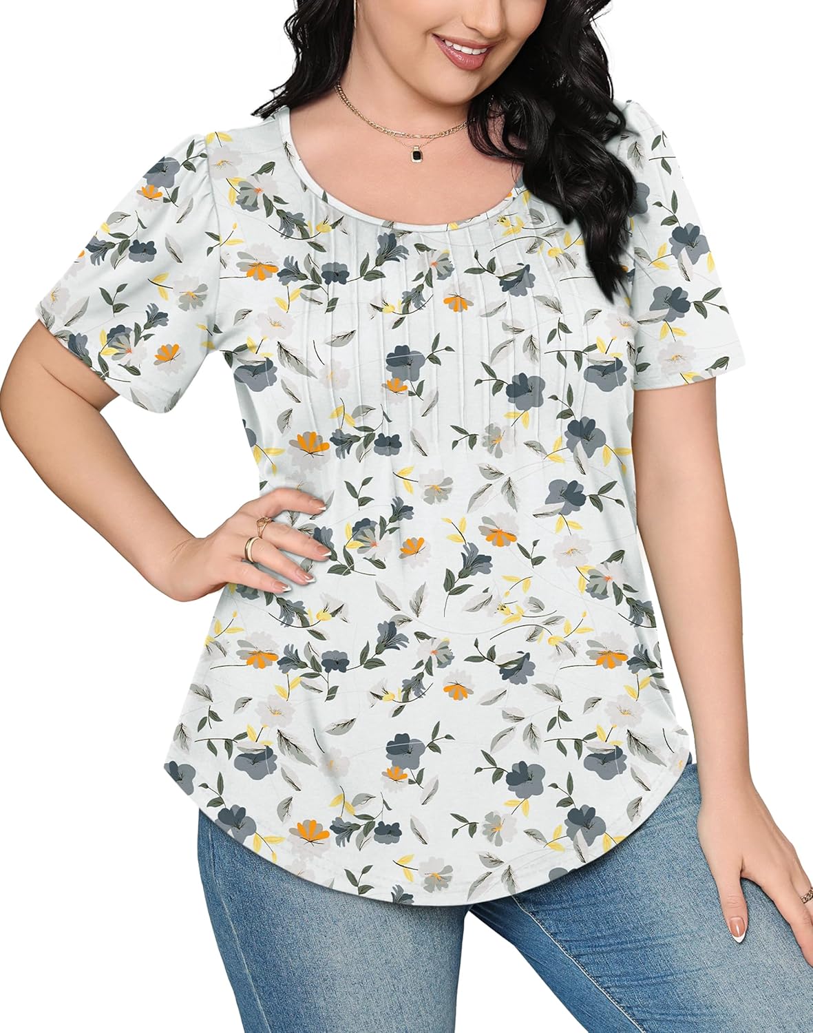 Women’s Short Sleeve Pleated T-Shirt - Casual Scooped Neck Summer Blouse - Picture 205 of 266