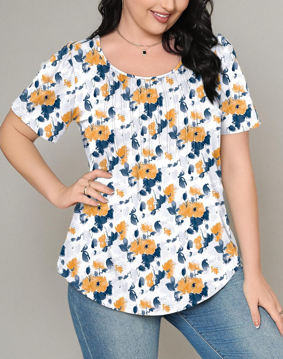 Women’s Short Sleeve Pleated T-Shirt - Casual Scooped Neck Summer Blouse - Picture 215 of 266