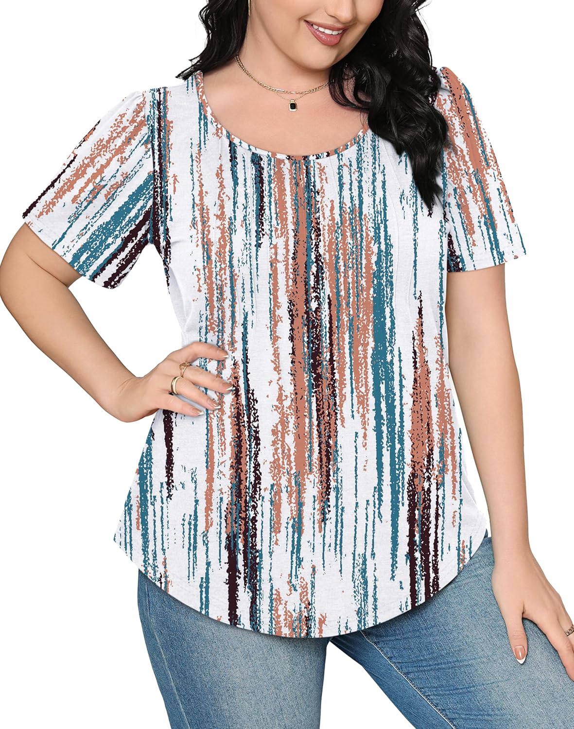 Women’s Short Sleeve Pleated T-Shirt - Casual Scooped Neck Summer Blouse - Picture 219 of 266