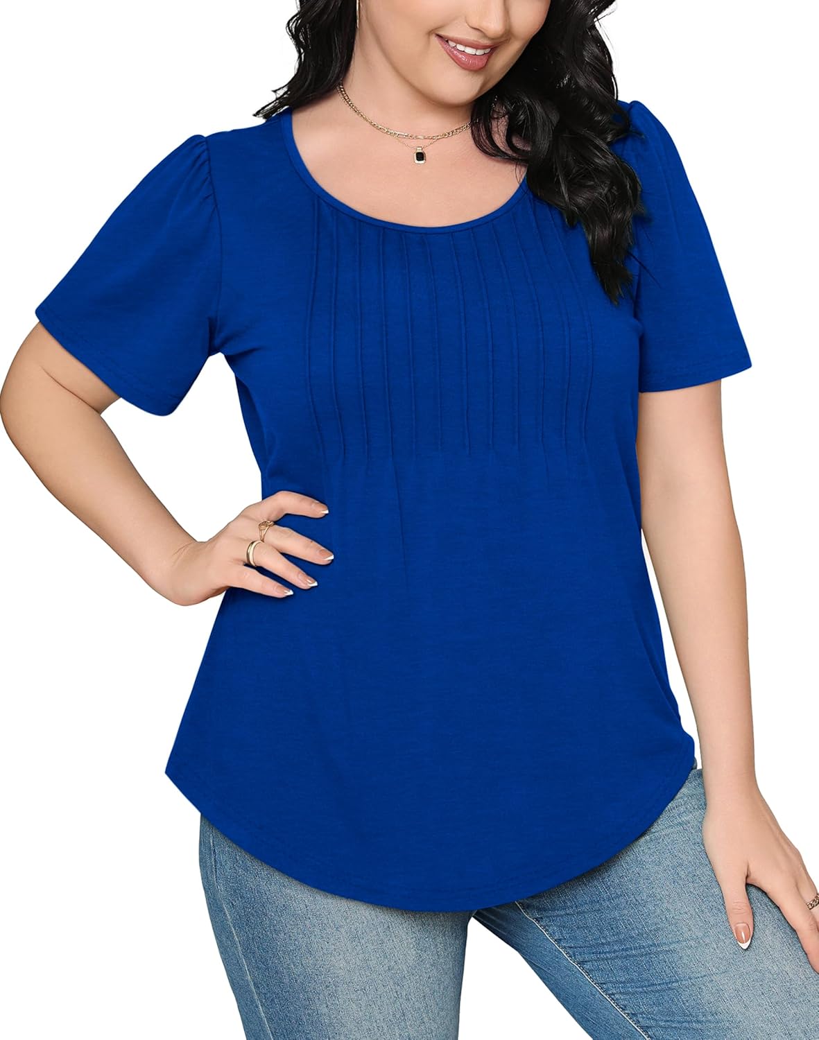 Women’s Short Sleeve Pleated T-Shirt - Casual Scooped Neck Summer Blouse - Picture 238 of 266