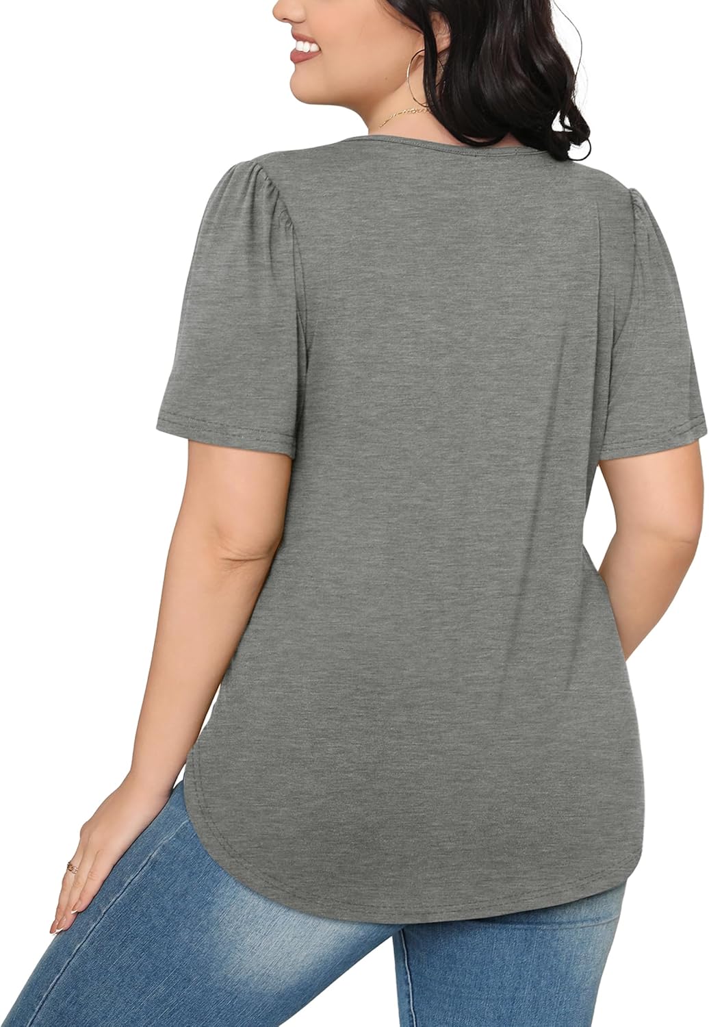 Women’s Short Sleeve Pleated T-Shirt - Casual Scooped Neck Summer Blouse - Picture 258 of 266