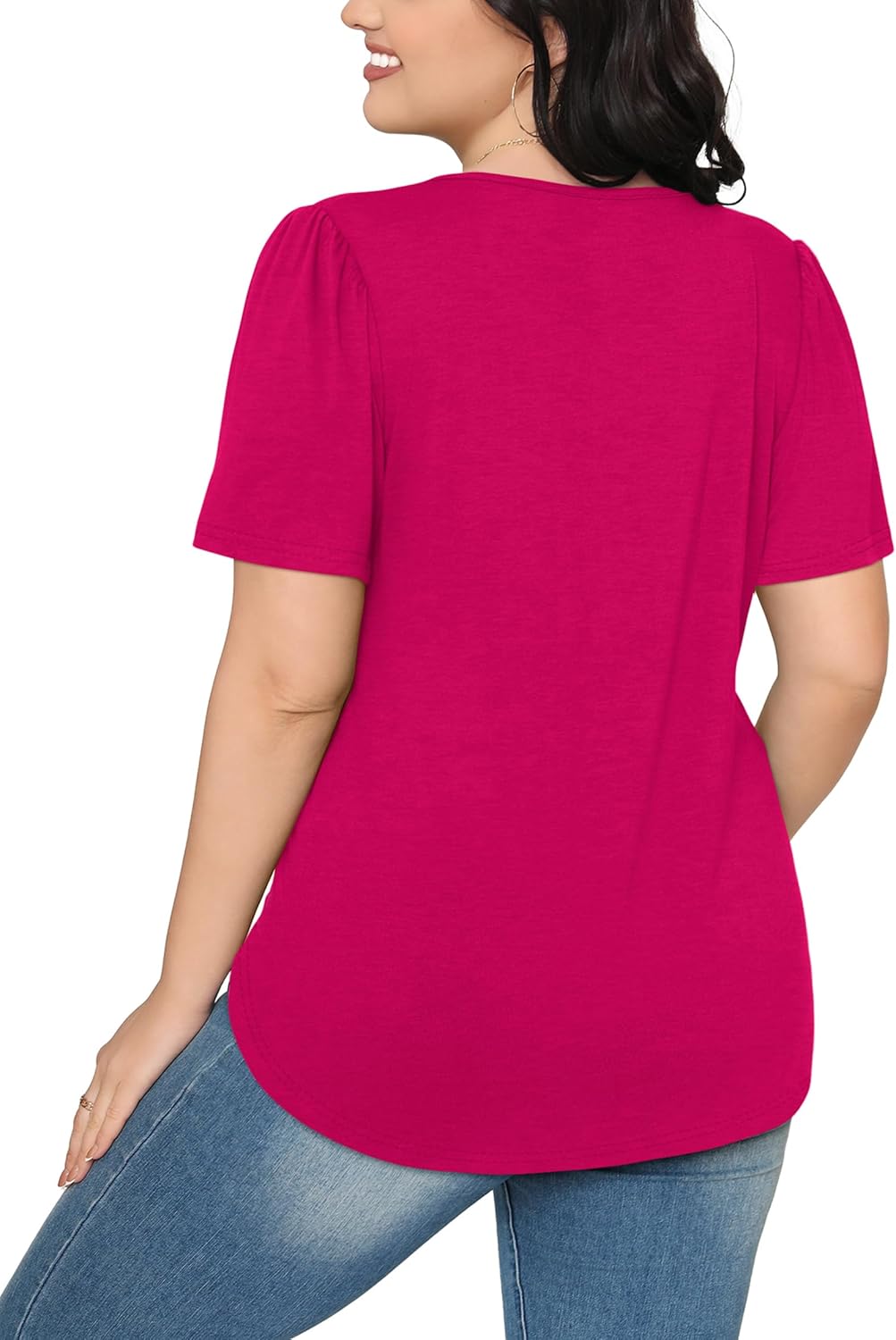 Women’s Short Sleeve Pleated T-Shirt - Casual Scooped Neck Summer Blouse - Picture 264 of 266