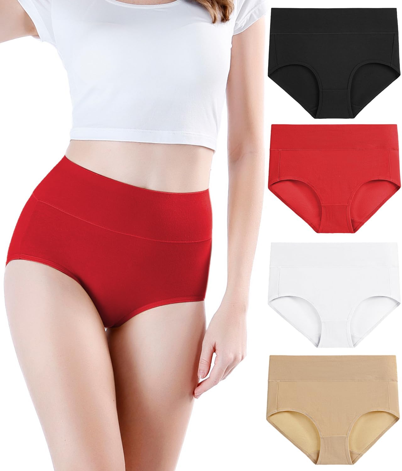 Damen Baumwolle Unterwäsche Hohe Taille Damen Höschen Vollständige Abdeckung Slips 4er Pack - Bild 18 von 58