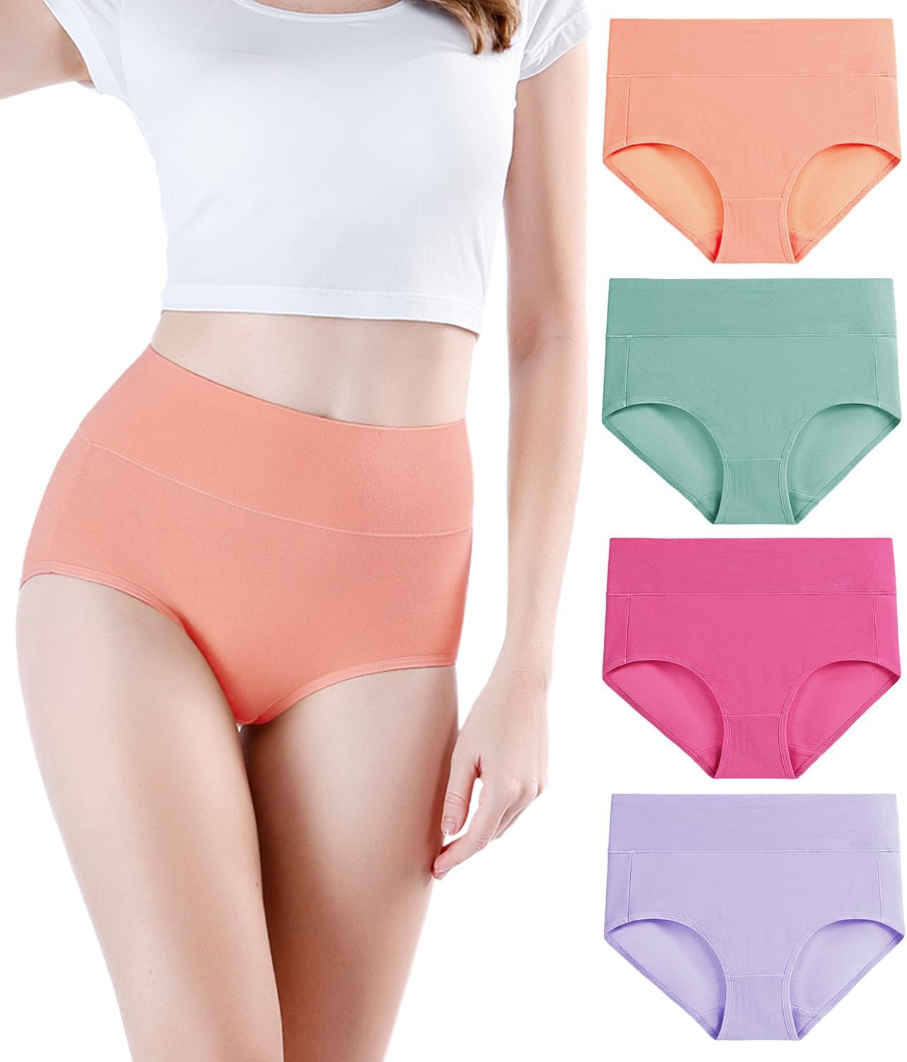 Damen Baumwolle Unterwäsche Hohe Taille Damen Höschen Vollständige Abdeckung Slips 4er Pack - Bild 25 von 58