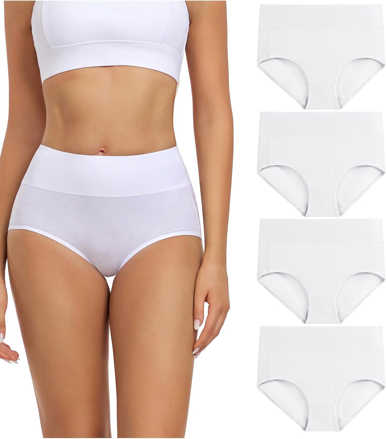 Damen Baumwolle Unterwäsche Hohe Taille Damen Höschen Vollständige Abdeckung Slips 4er Pack - Bild 29 von 58