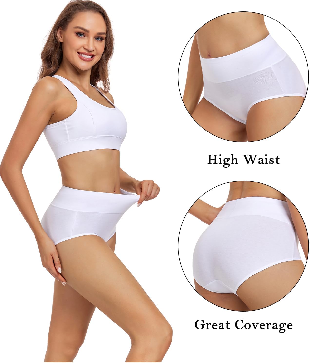 Damen Baumwolle Unterwäsche Hohe Taille Damen Höschen Vollständige Abdeckung Slips 4er Pack - Bild 30 von 58