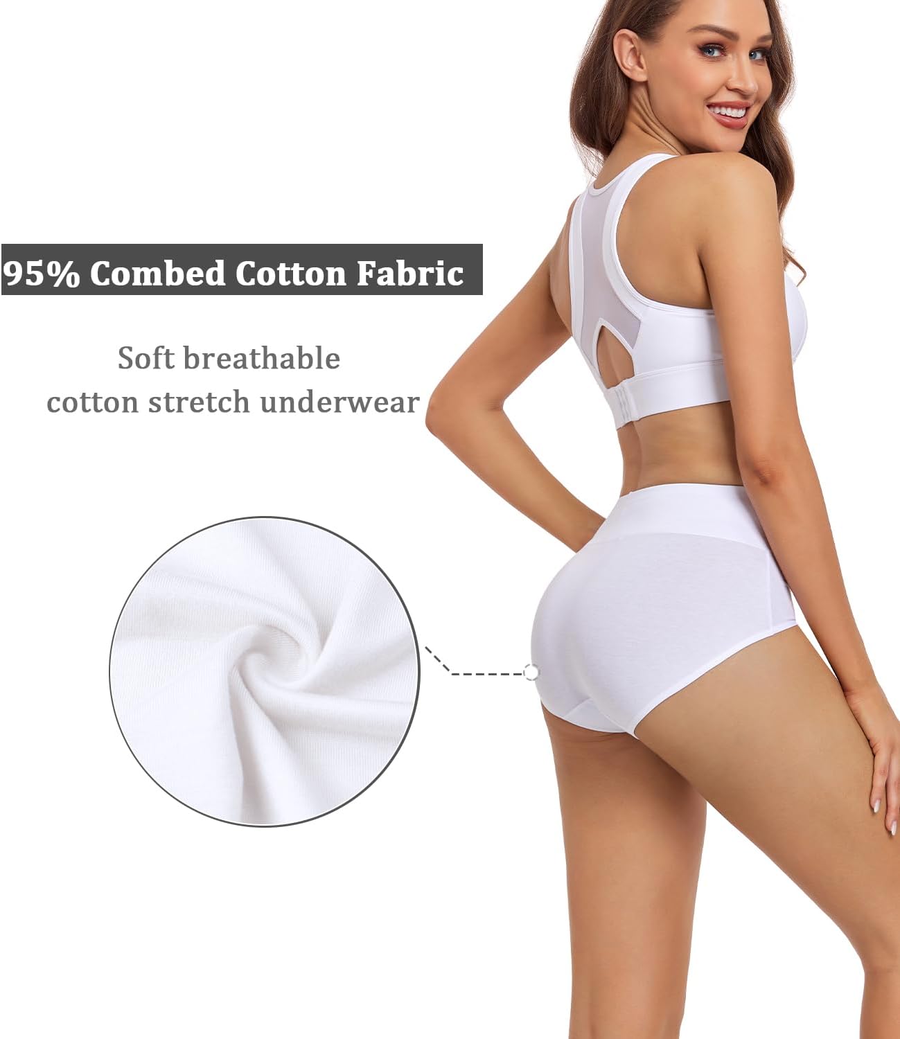 Damen Baumwolle Unterwäsche Hohe Taille Damen Höschen Vollständige Abdeckung Slips 4er Pack - Bild 31 von 58