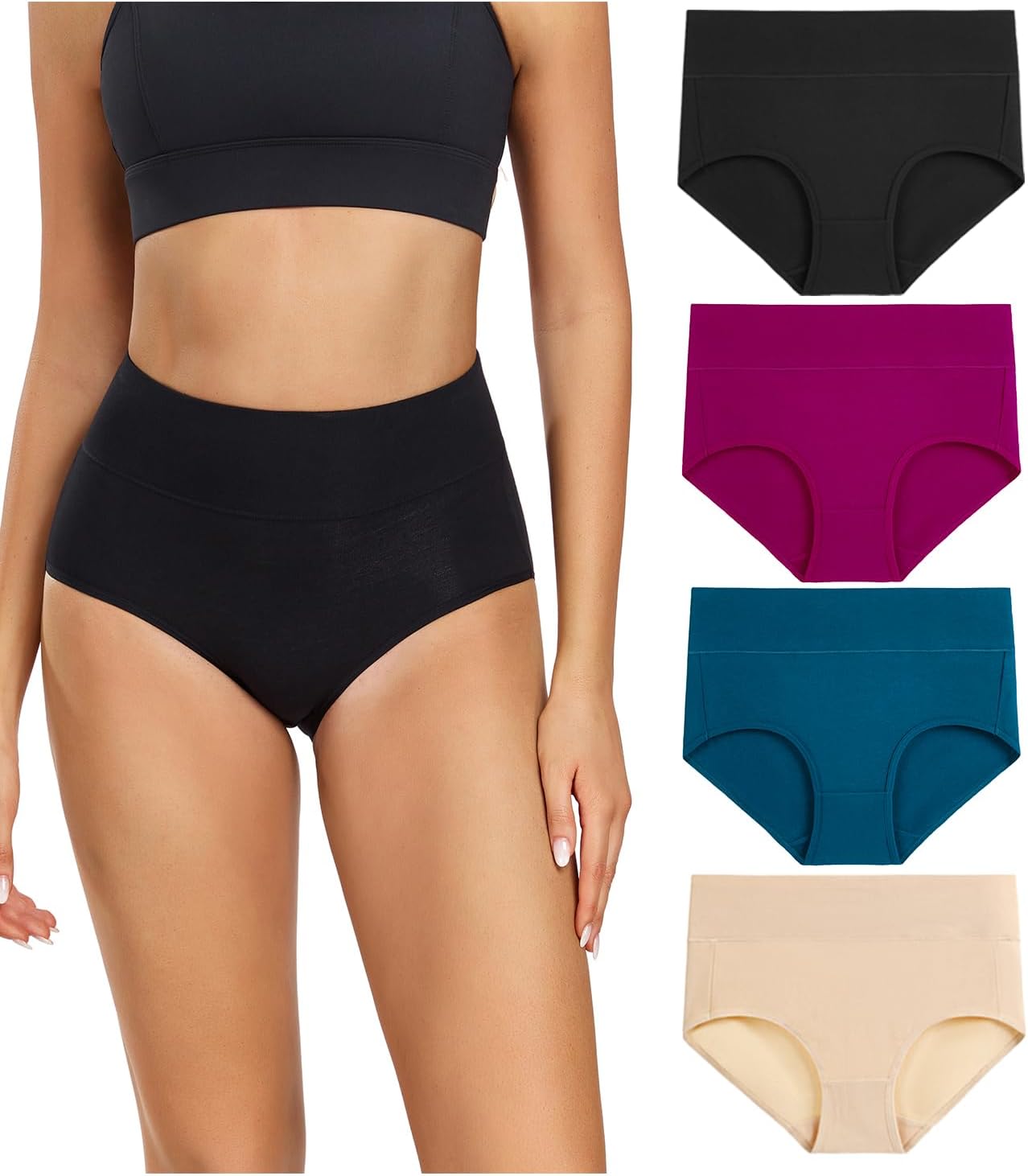 Damen Baumwolle Unterwäsche Hohe Taille Damen Höschen Vollständige Abdeckung Slips 4er Pack - Bild 33 von 58