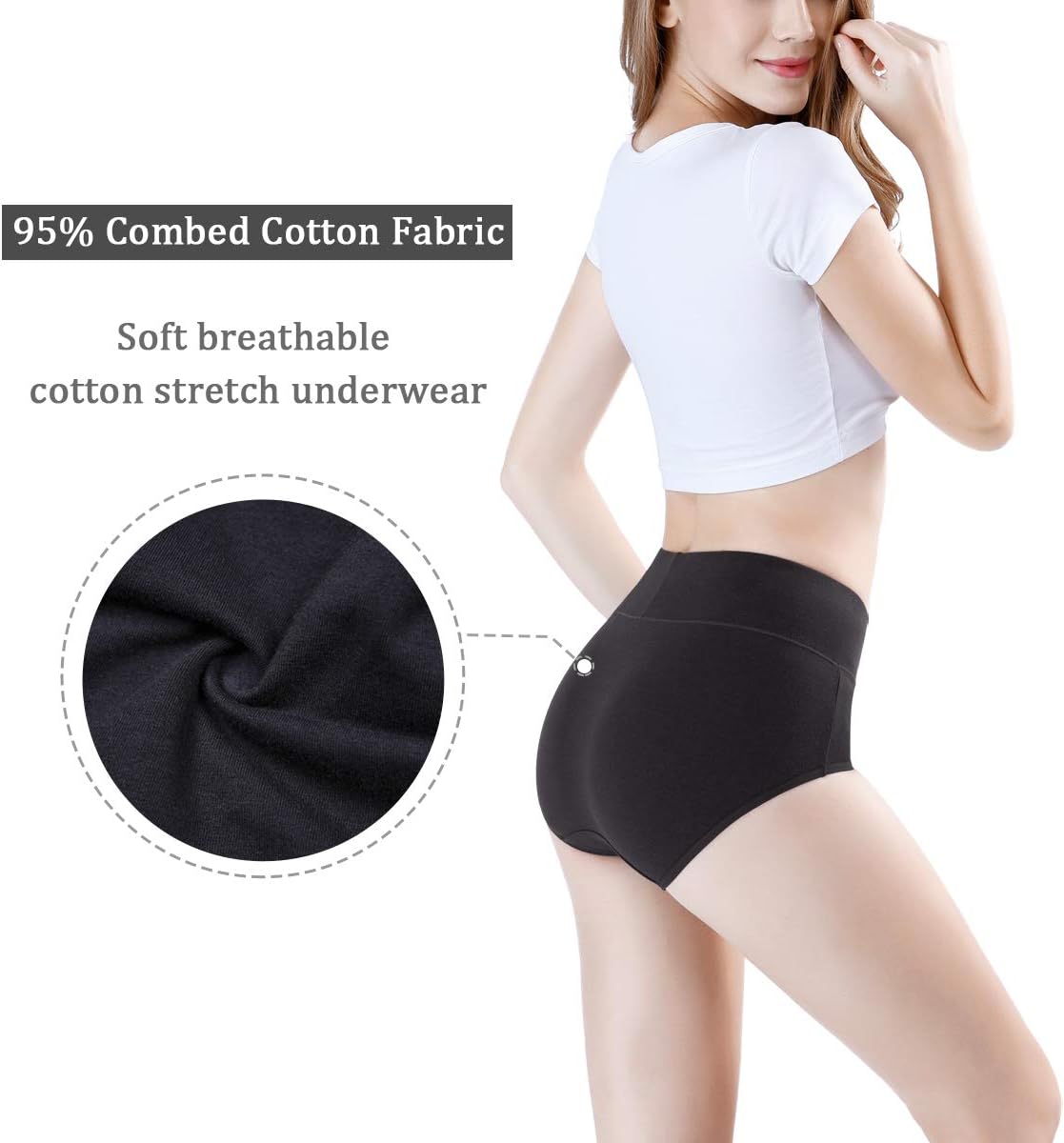 Damen Baumwolle Unterwäsche Hohe Taille Damen Höschen Vollständige Abdeckung Slips 4er Pack - Bild 40 von 58