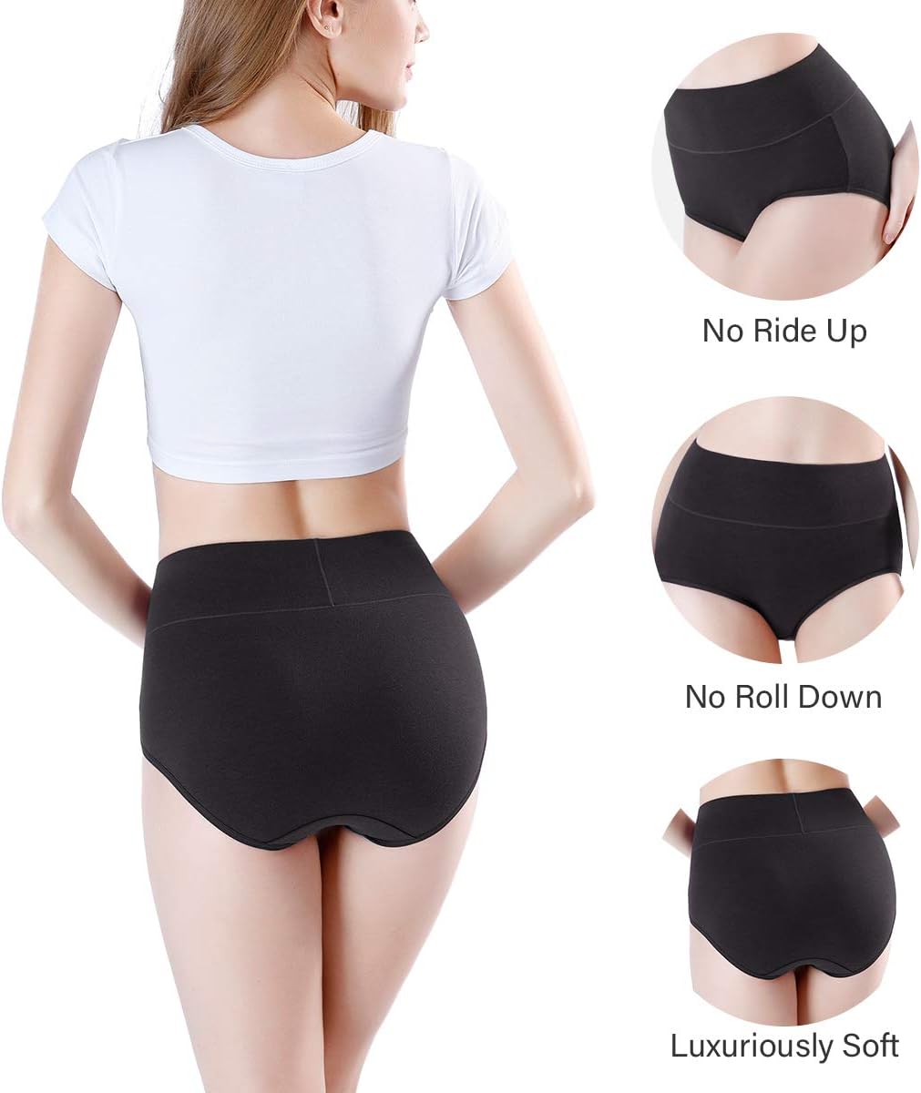 Damen Baumwolle Unterwäsche Hohe Taille Damen Höschen Vollständige Abdeckung Slips 4er Pack - Bild 41 von 58