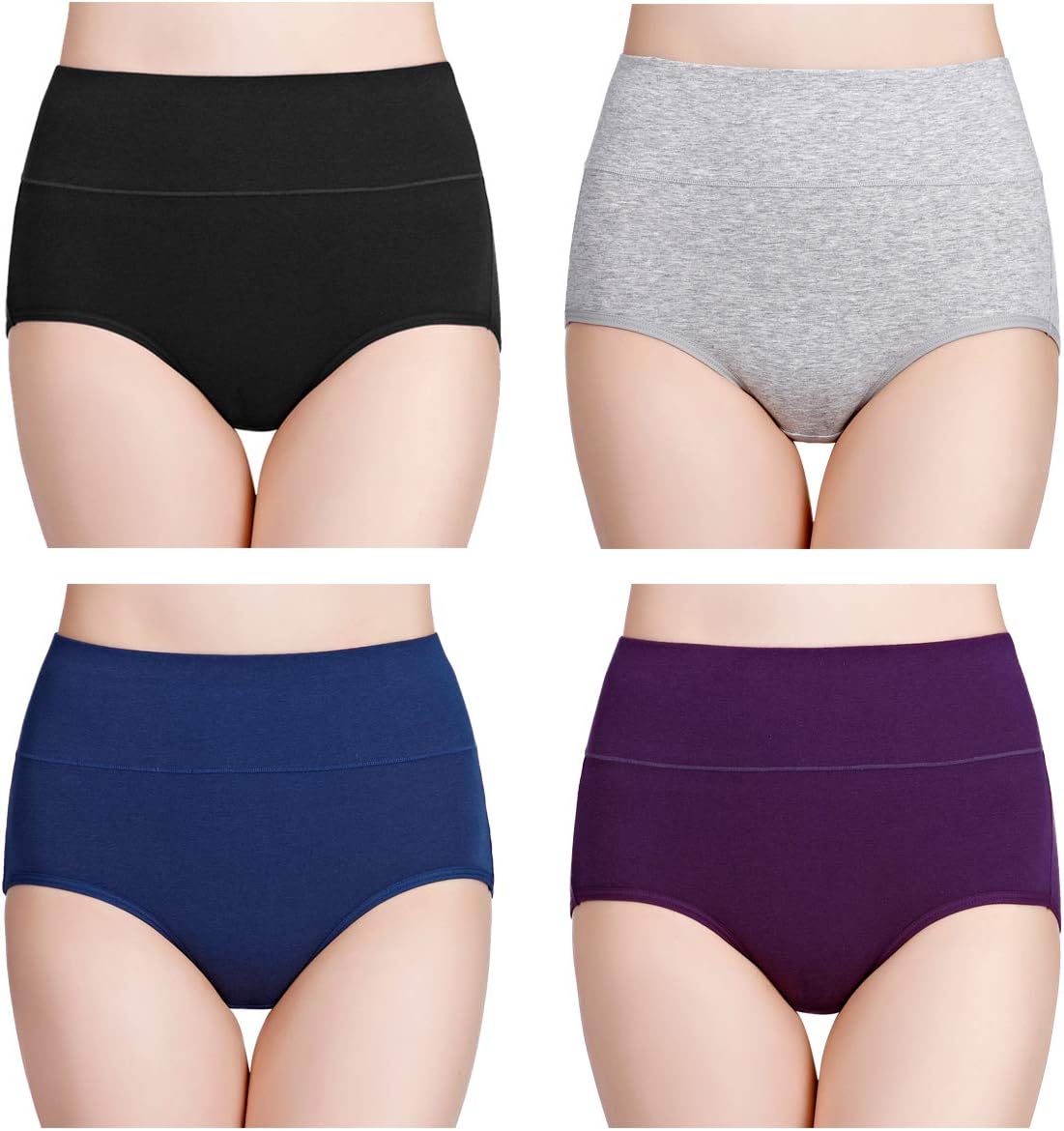 Damen Baumwolle Unterwäsche Hohe Taille Damen Höschen Vollständige Abdeckung Slips 4er Pack - Bild 44 von 58