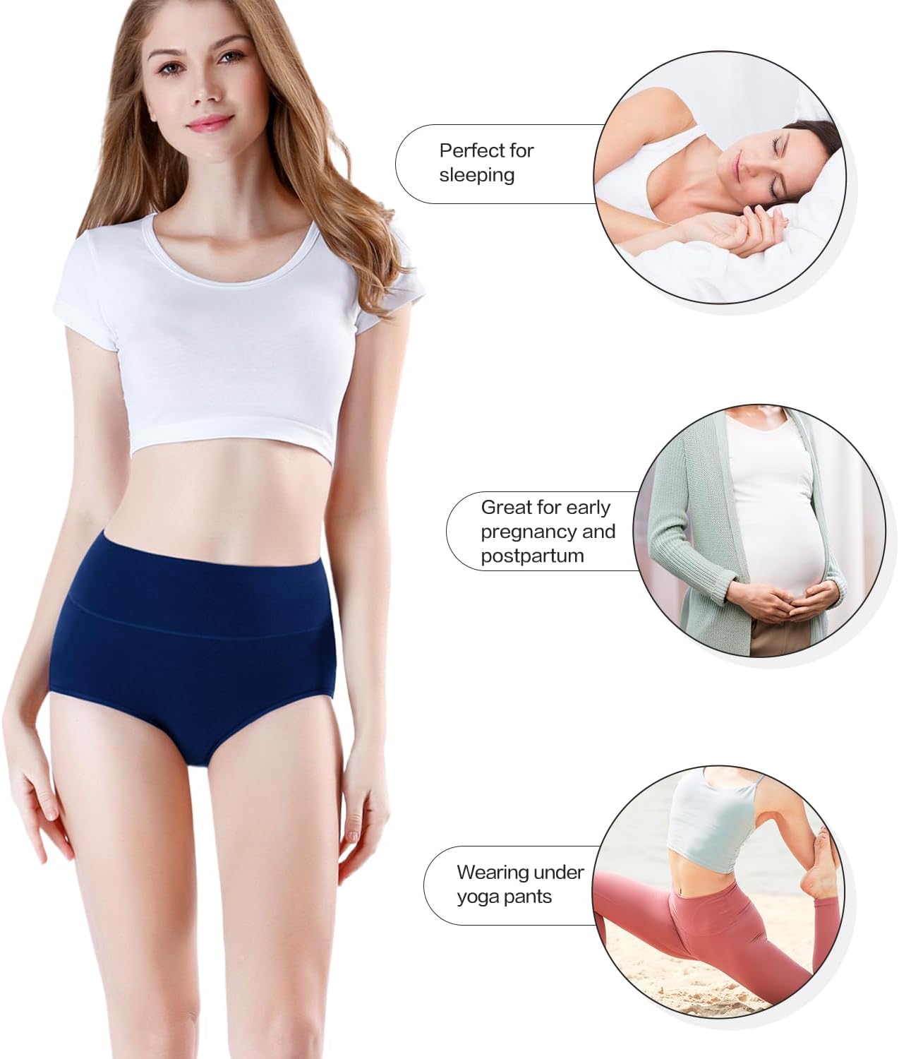 Damen Baumwolle Unterwäsche Hohe Taille Damen Höschen Vollständige Abdeckung Slips 4er Pack - Bild 46 von 58