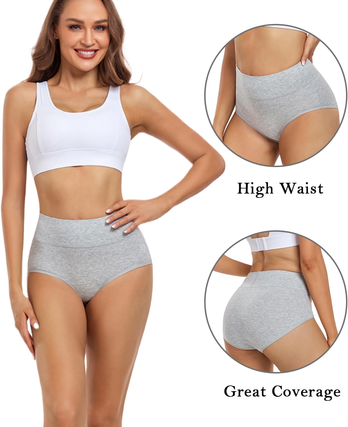 Damen Baumwolle Unterwäsche Hohe Taille Damen Höschen Vollständige Abdeckung Slips 4er Pack - Bild 48 von 58