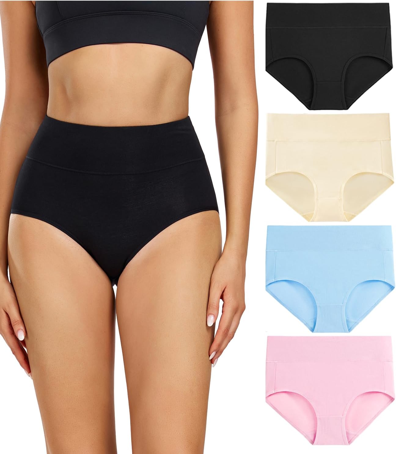Damen Baumwolle Unterwäsche Hohe Taille Damen Höschen Vollständige Abdeckung Slips 4er Pack - Bild 49 von 58