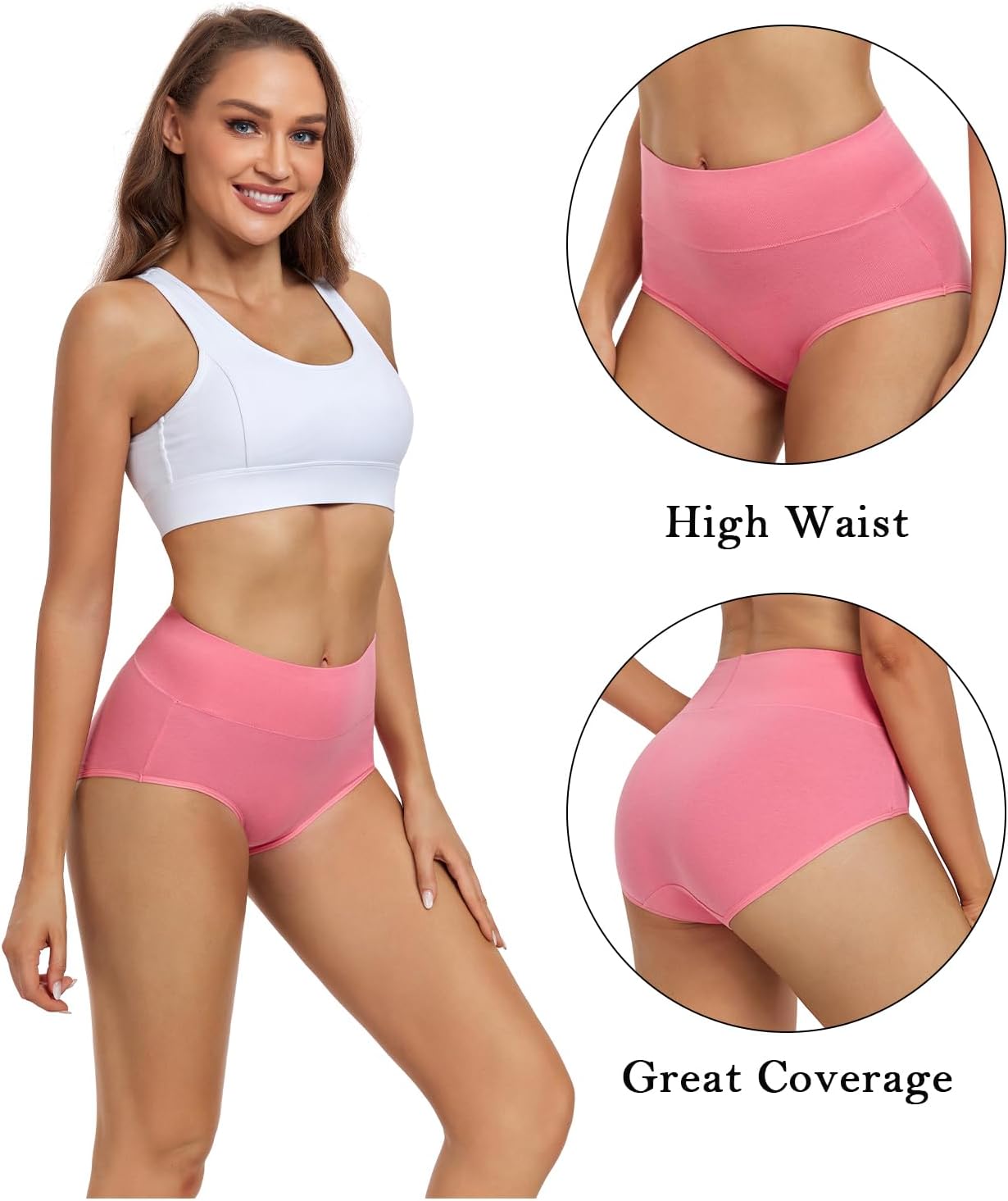 Damen Baumwolle Unterwäsche Hohe Taille Damen Höschen Vollständige Abdeckung Slips 4er Pack - Bild 53 von 58