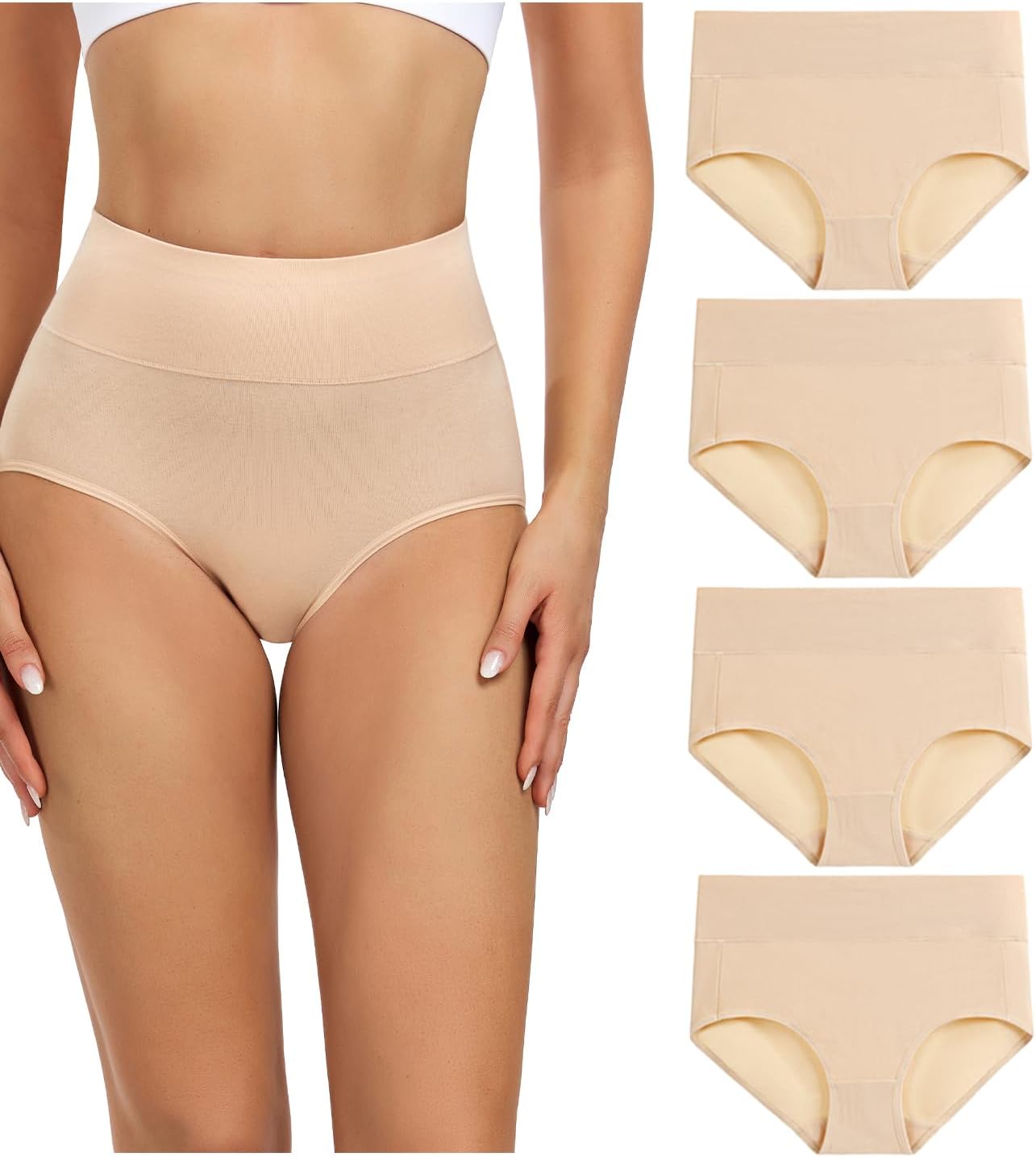 Damen Baumwolle Unterwäsche Hohe Taille Damen Höschen Vollständige Abdeckung Slips 4er Pack - Bild 56 von 58
