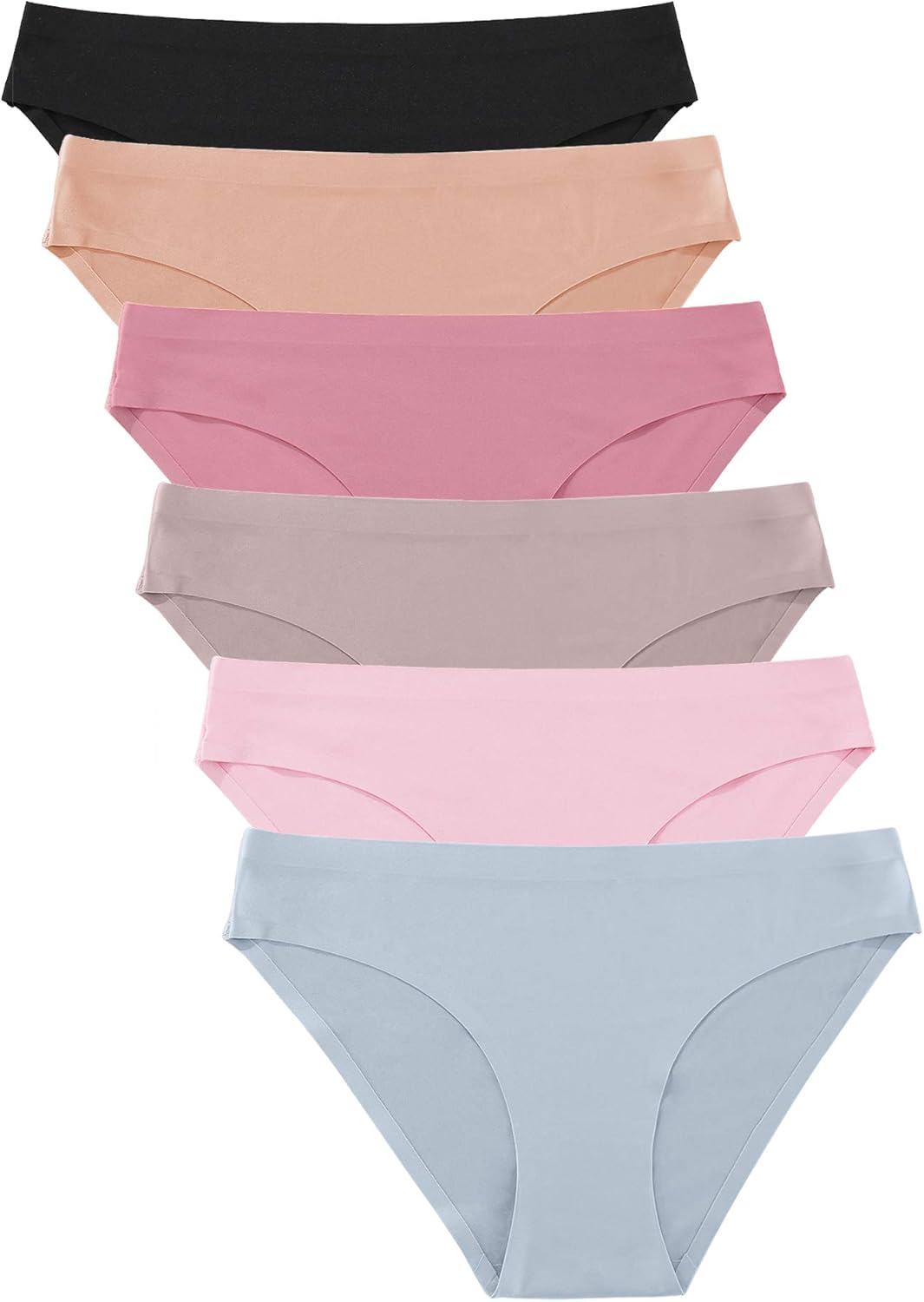 6 Pack Women’s Seamless Hipster No Show Underwear Soft Stretch Bikini Briefs - Picture 17 of 57
