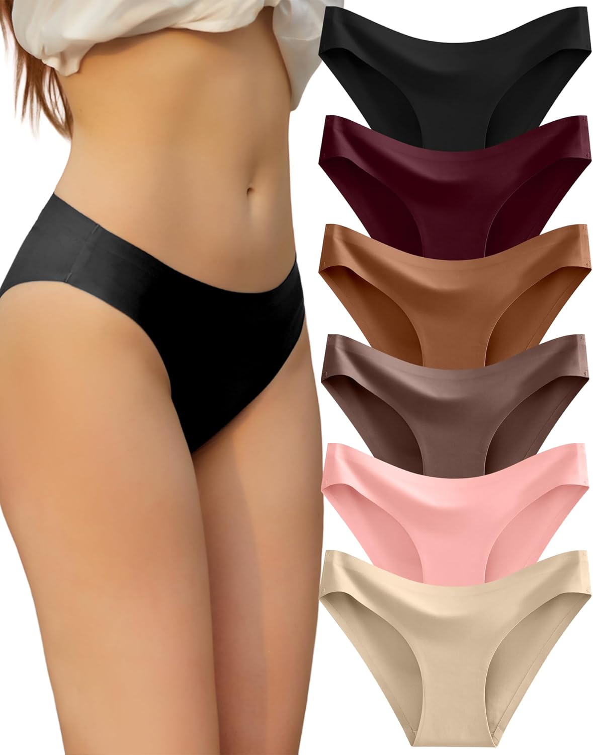 6 Pack Women’s Seamless Hipster No Show Underwear Soft Stretch Bikini Briefs - Picture 32 of 57