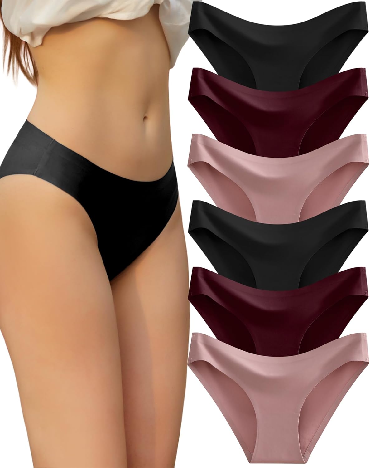 6 Pack Women’s Seamless Hipster No Show Underwear Soft Stretch Bikini Briefs - Picture 52 of 57