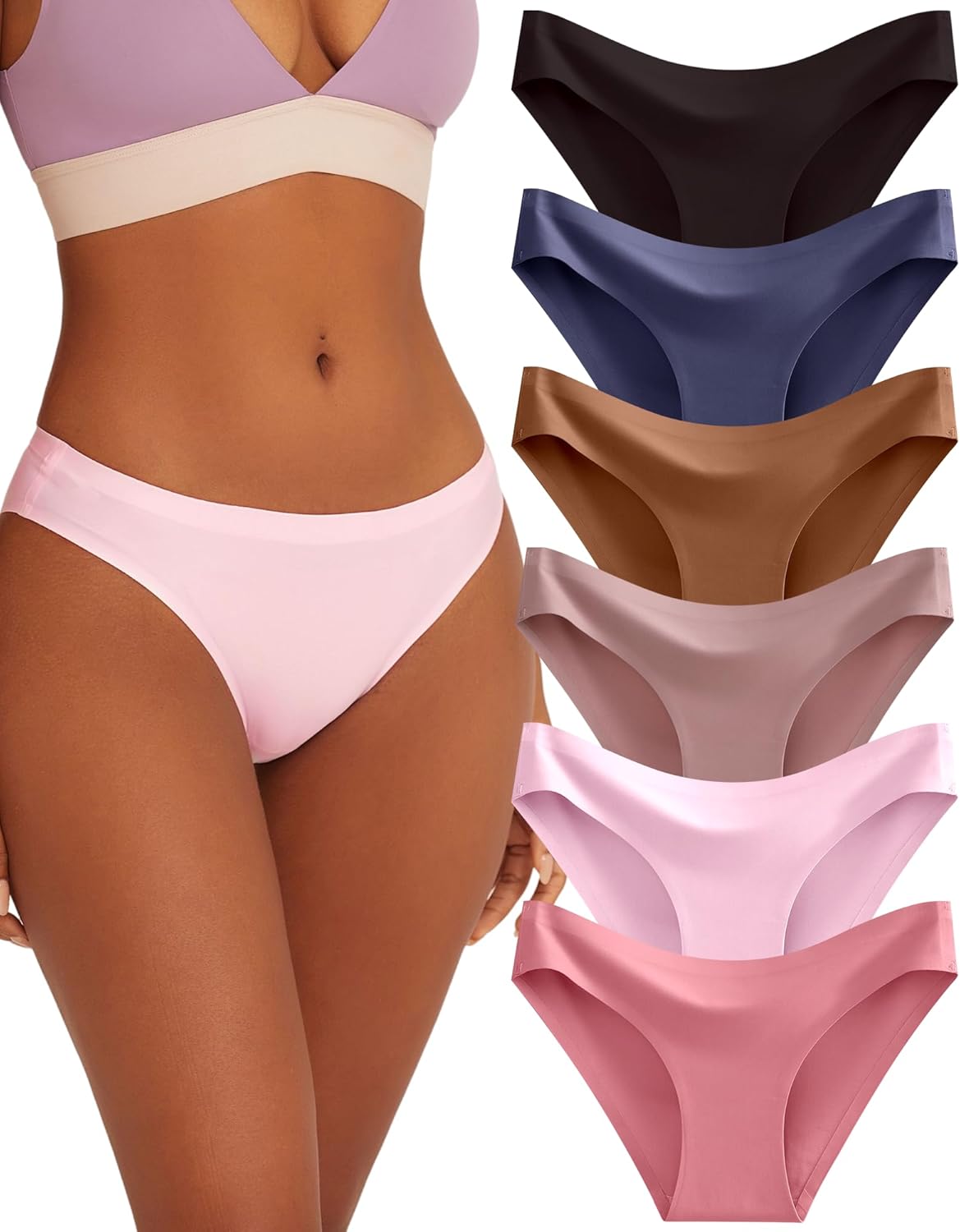 6 Pack Women’s Seamless Hipster No Show Underwear Soft Stretch Bikini Briefs - Picture 56 of 57